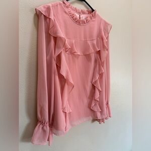 RP Rachel Parcell Pink Ruffle Barbie Pink Long Sleeve blouse Bell Ruched Frill